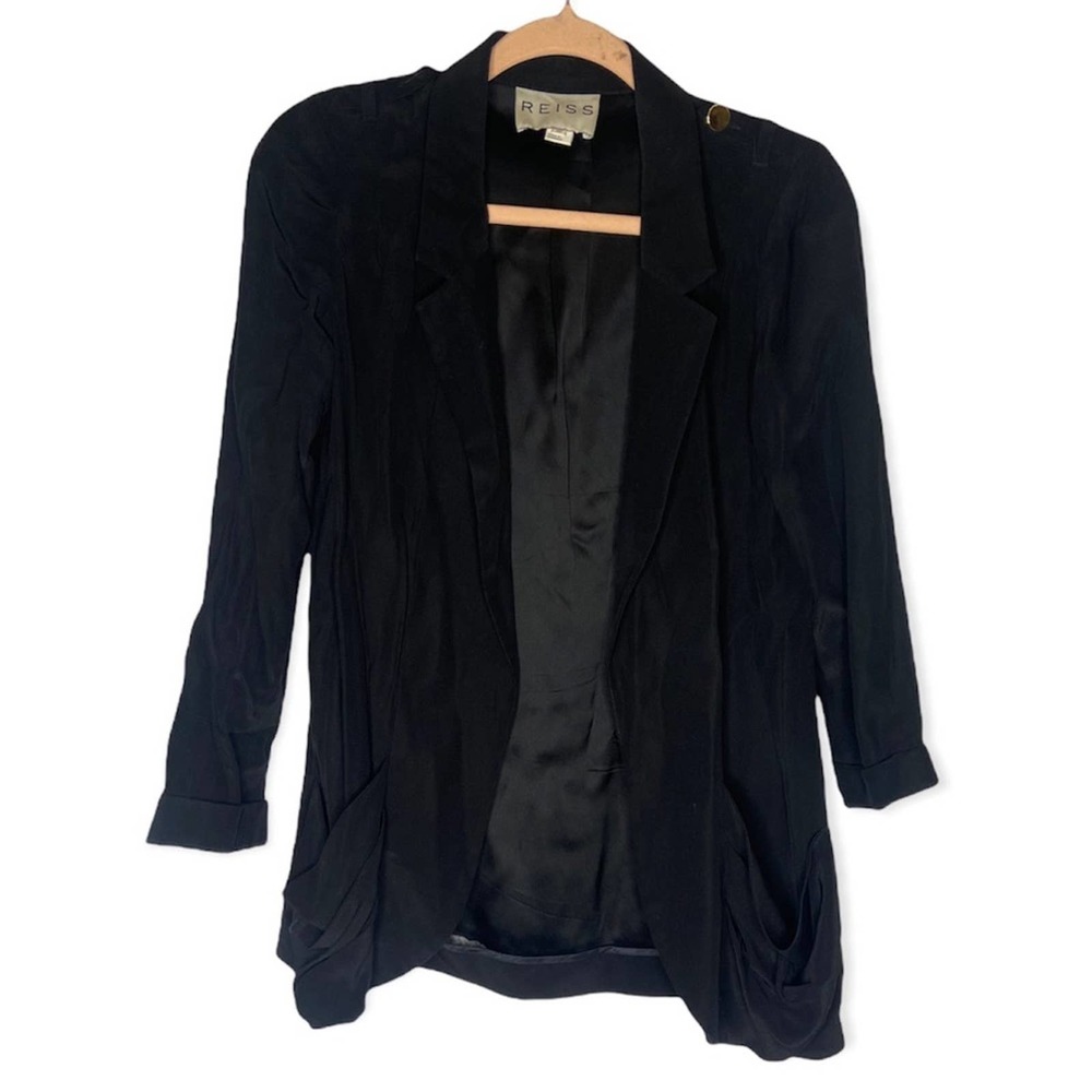 Reiss Sitara Black Open Front Blazer Jacket Size XS